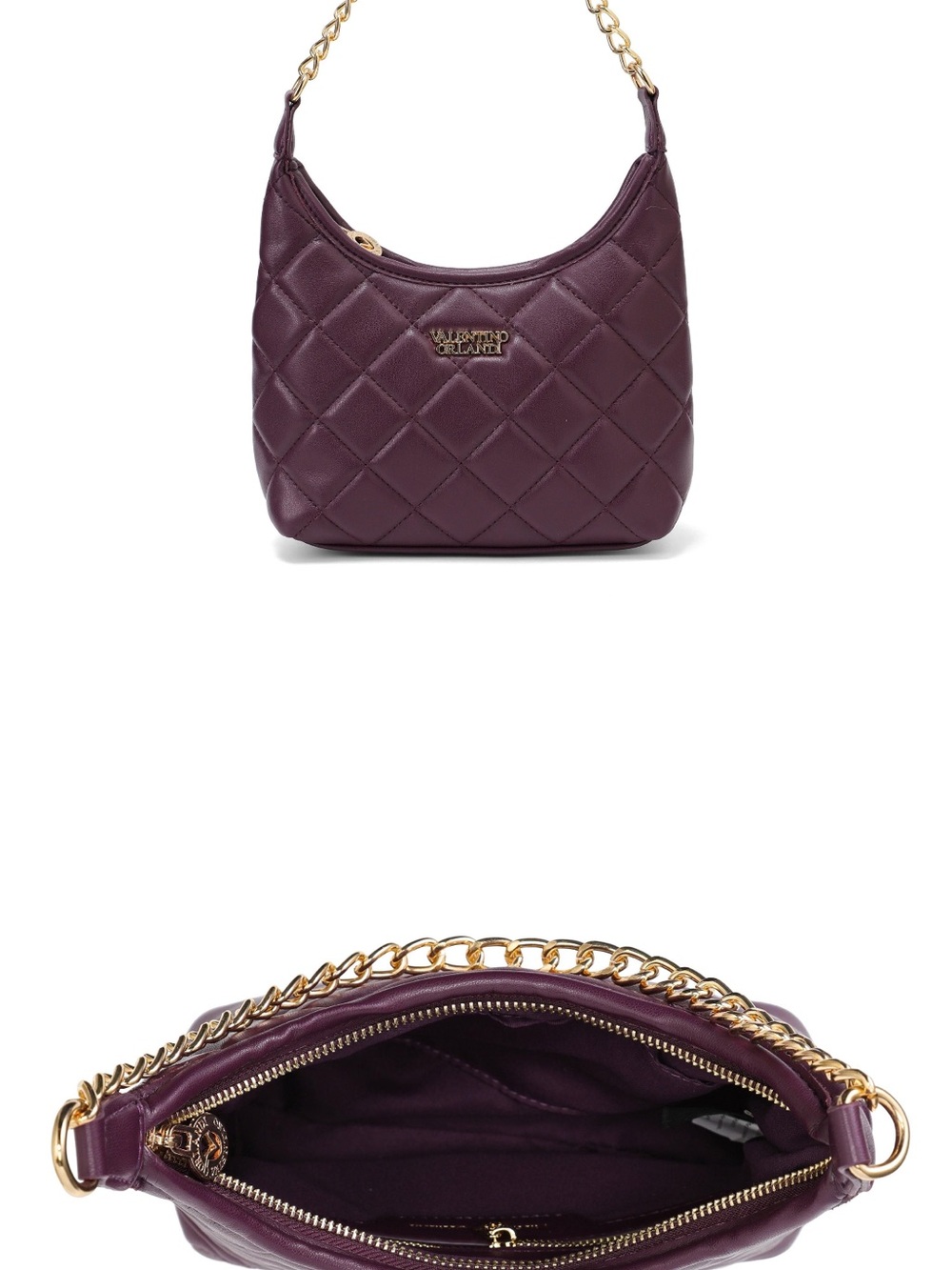 Badgley Mischka Quilted Shoulder Bag in Plum with Gold Chain
